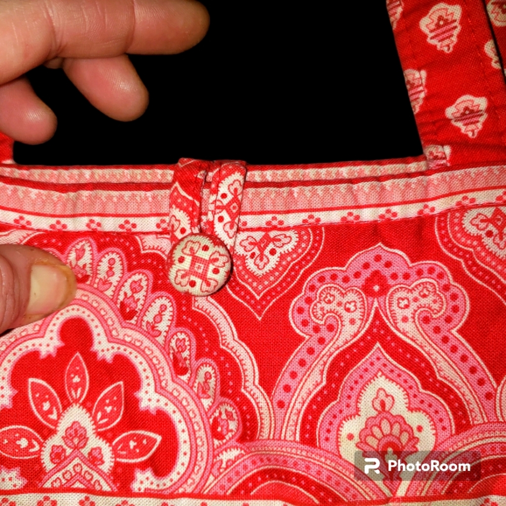 Retired! Vintage Vera Bradley Nantucket Red Cotton Button Tote Bag - Picture 7 of 11